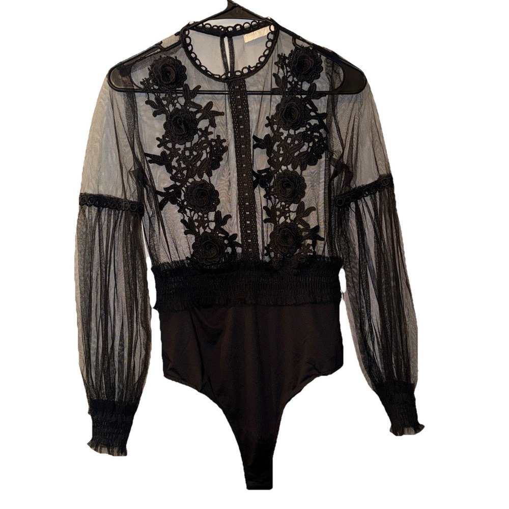 Vera & Lucy Body Suit One Piece Lace Velvet Sheer WhimsyGoth Women's M